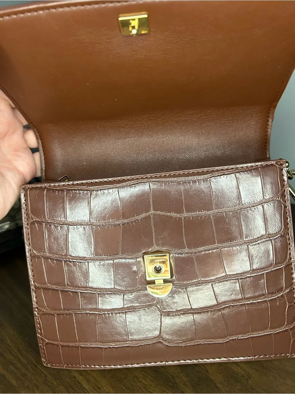 JW PEI Brown Croc Embossed Vegan Leather Crossbody Bag